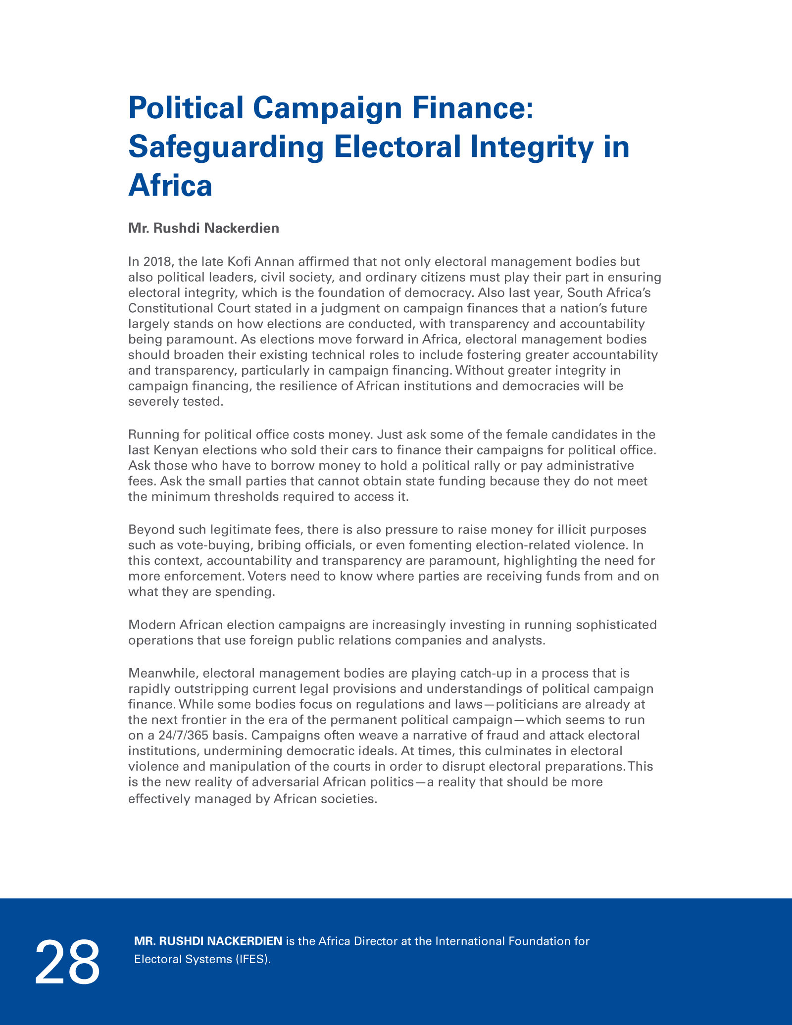 Political Campaign Finance: Safeguarding Electoral Integrity in Africa