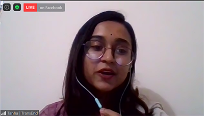 Lamina Tanzin Tanha speaks during a Facebook Live event.
