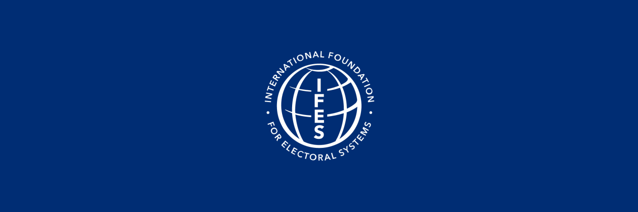 White IFES logo on blue background. 