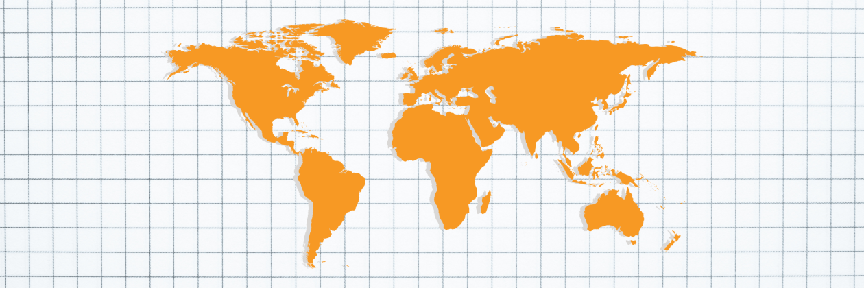 orange outlines of continents with a grid paper background.