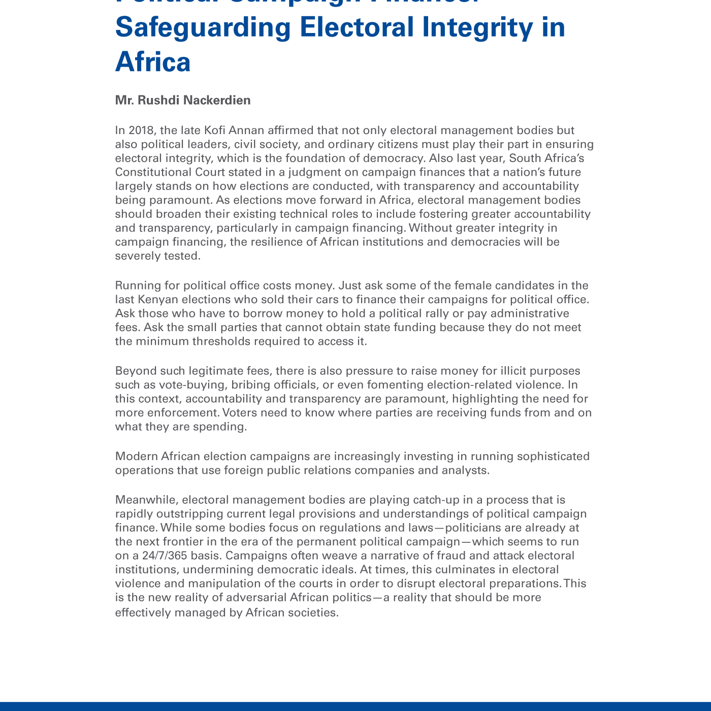 Political Campaign Finance: Safeguarding Electoral Integrity in Africa