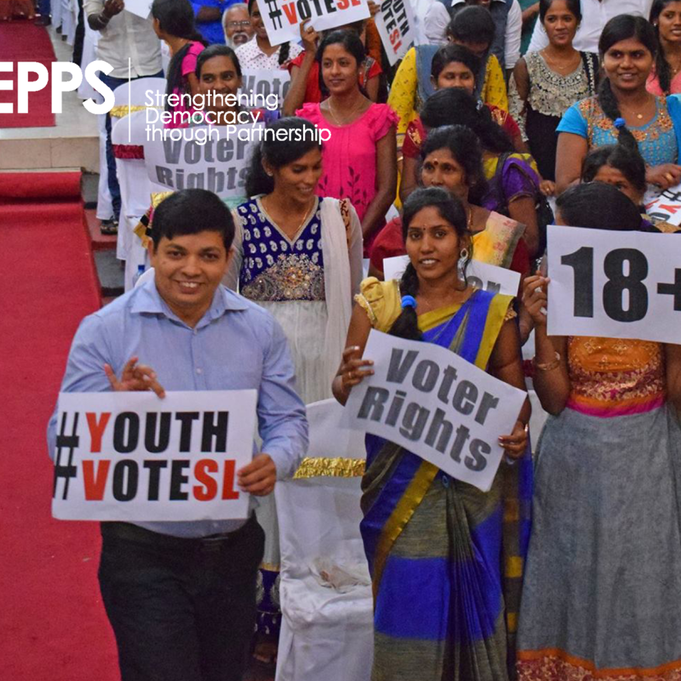 Youth advocate for voting rights with the Election Commission of Sri Lanka as part of IFES' #YouthVoteSL campaign.