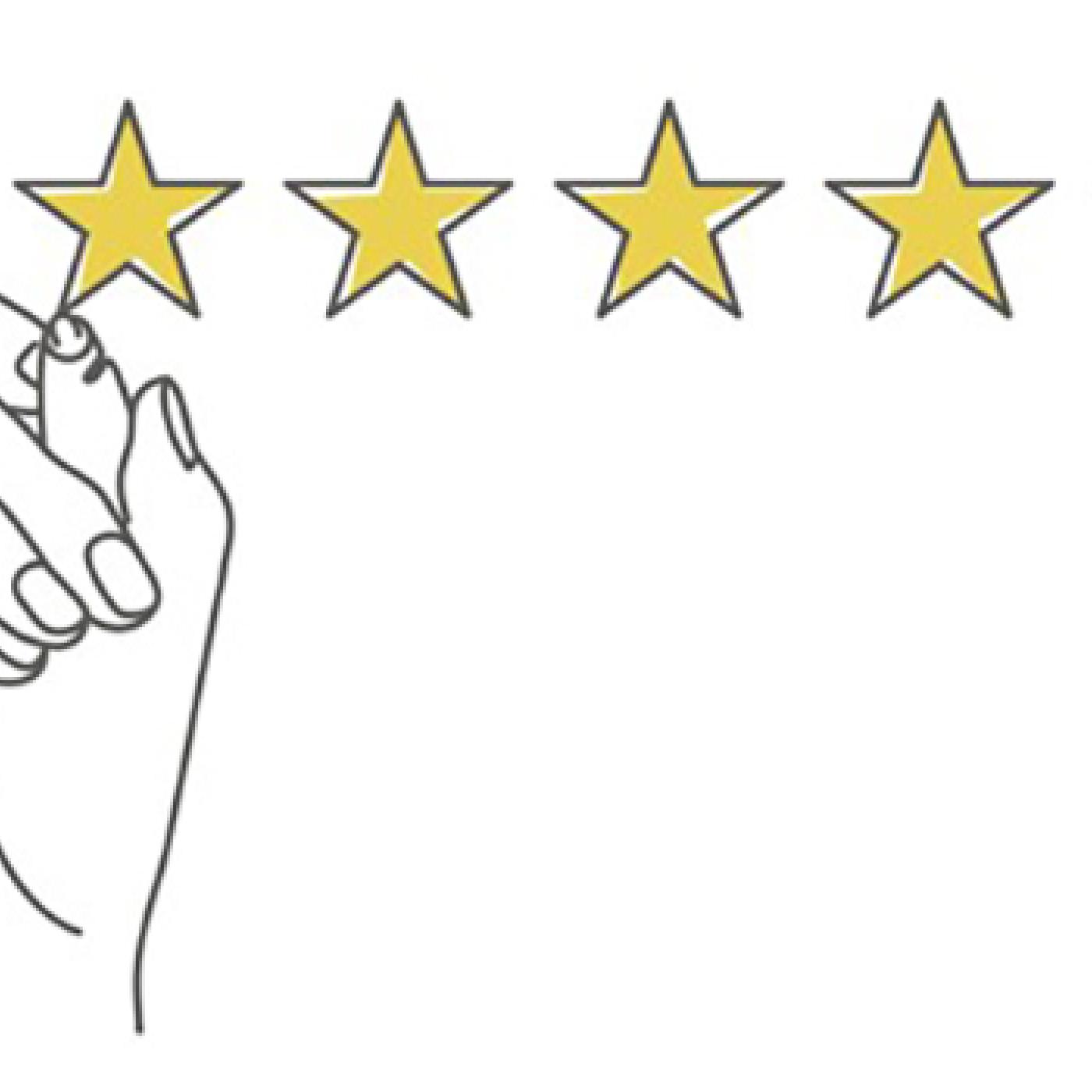 A hand fills in five stars.