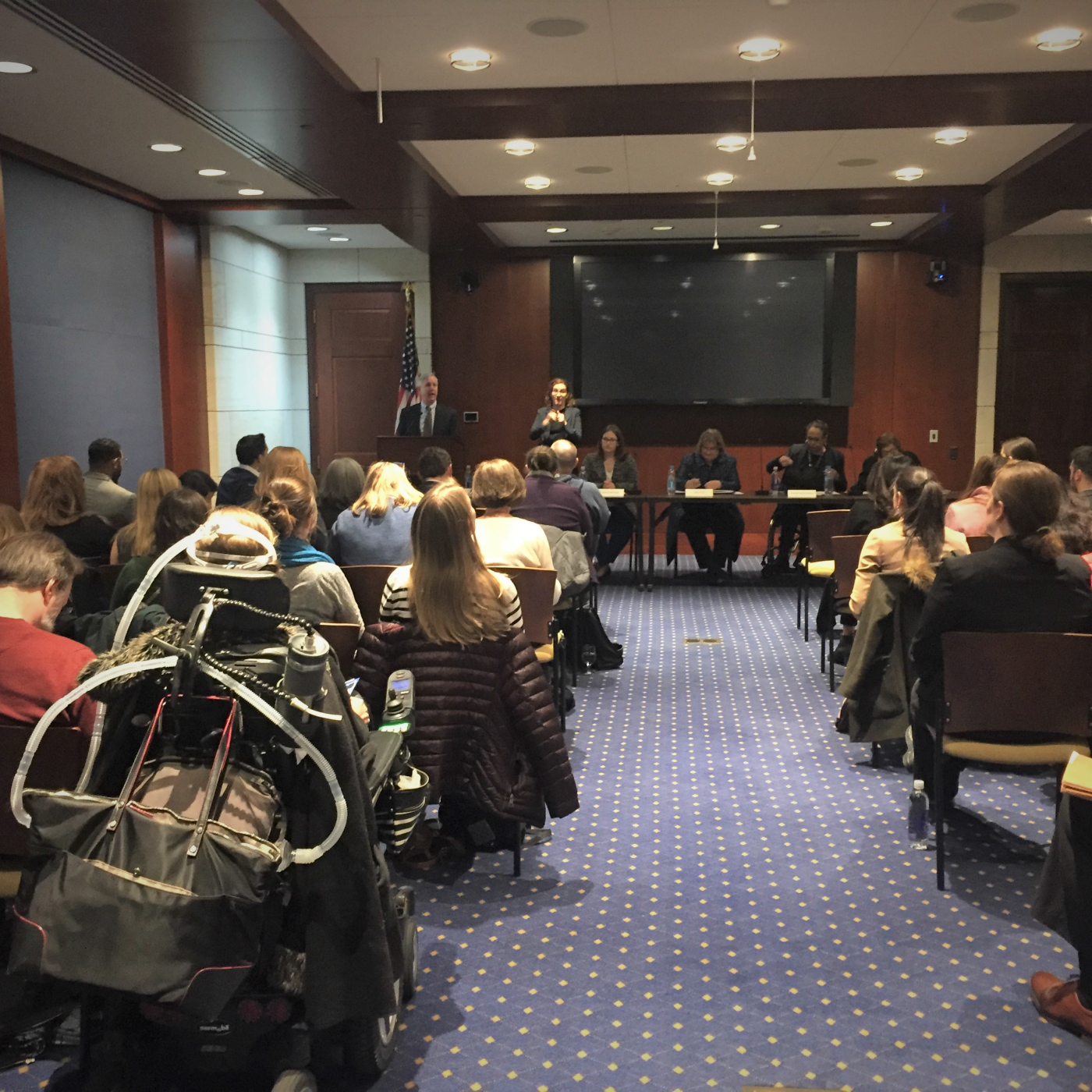 Attendees listen to remarks by panelists during an event co-hosted by IFES and USICD on Captiol Hill